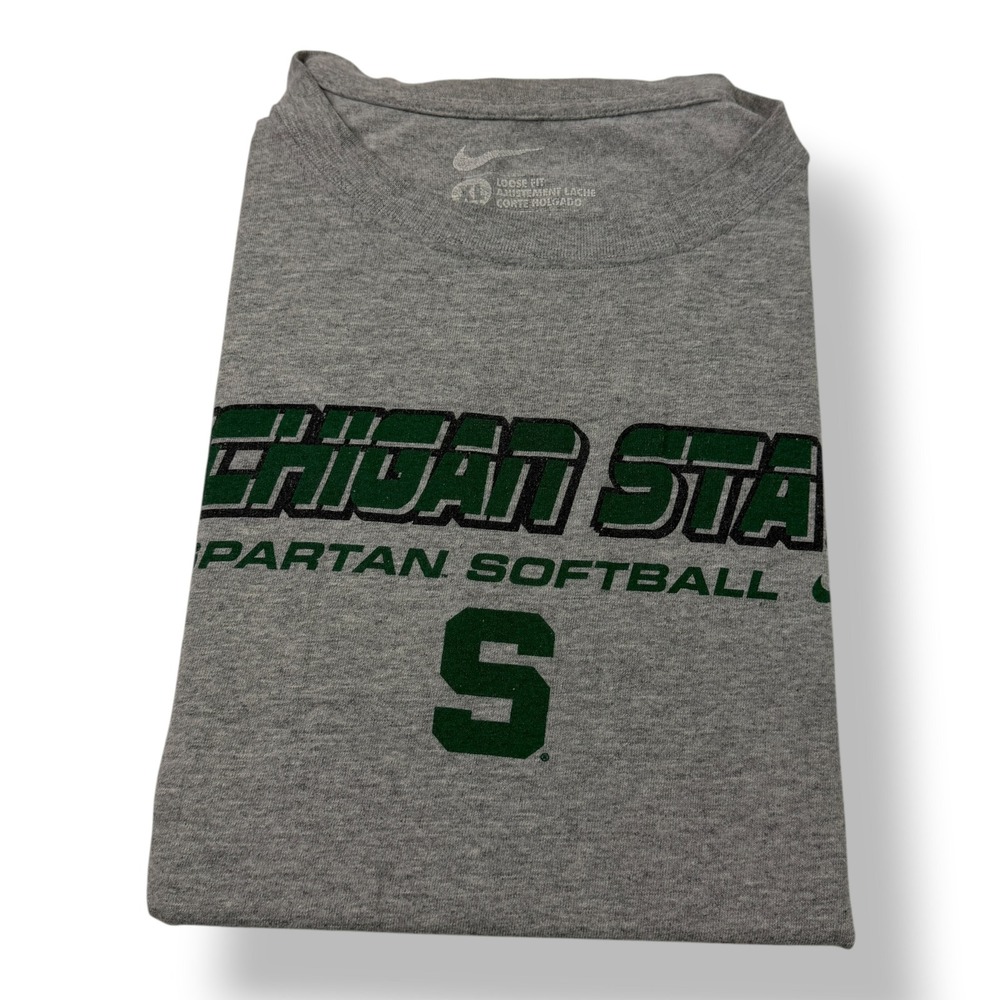 Nike Michigan State Spartans Softball T-Shirt Men XL Gray Loose Fit Short Sleeve